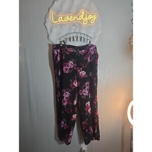 Lane Bryant Size 22 / 24 The Allie Wide Leg Pants Black Pink Floral